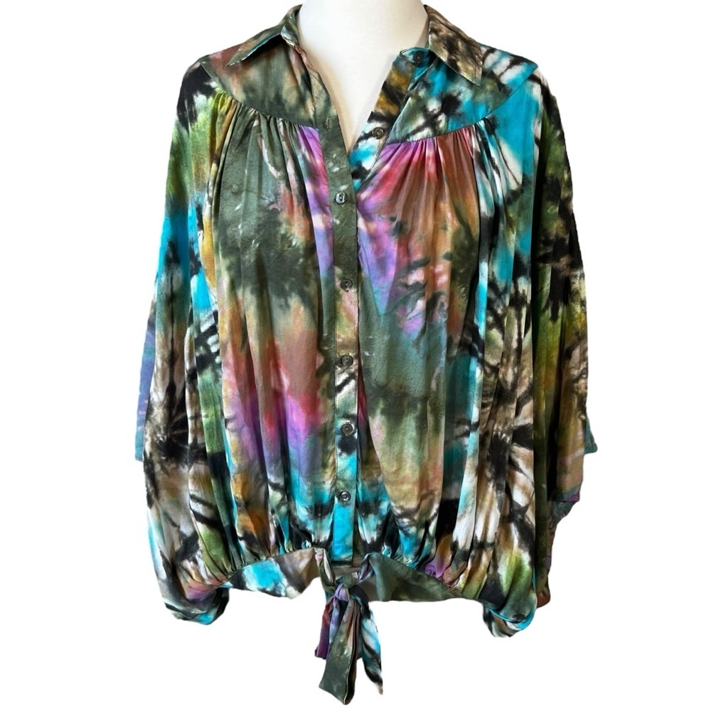 Tolani Collection Ruth Multi Print Tie Dye Front Tie Top